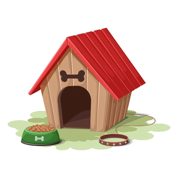 Casa Cão Estilo Desenho Animado Vetorial Com Corda Colarinho Vermelho —  Vetores de Stock