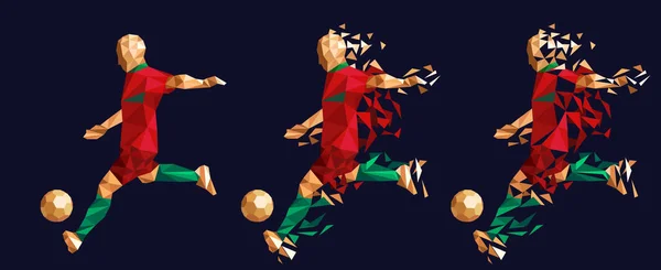 ベクトル イラスト サッカー サッカー選手ローポリ スタイル コンセプト オーストラリア キット制服色 — ストックベクタ