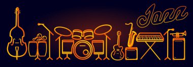 müzik aletleri şambriyelli neon siluet Soyut Tasarım kavramı Caz Orkestrası performans seti