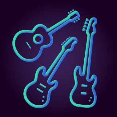 müzik aletleri şambriyelli neon siluet Soyut Tasarım kavramı rock band performans elektro gitar seti