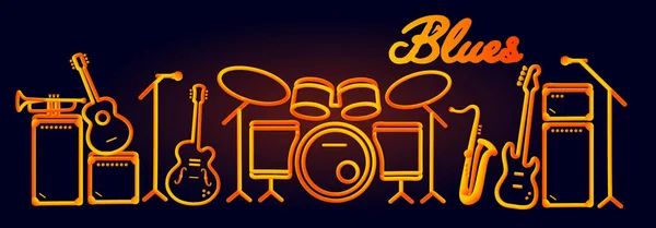 müzik aletleri şambriyelli neon siluet Soyut Tasarım kavramı Caz Orkestrası performans seti