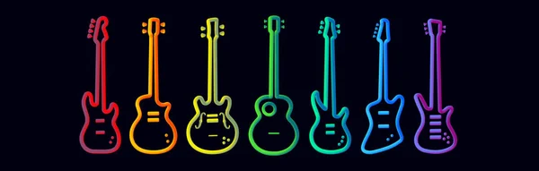 Regenboog Kleur Muziekinstrumenten Neon Tubed Silhouet Abstract Ontwerp Concept Rock — Stockvector