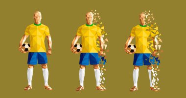 resimde futbol futbol oyuncu düşük poli stil kavramı Brezilya kitleri tek tip renk Dünya Kupası 2018 Rusya Şampiyonası vektör