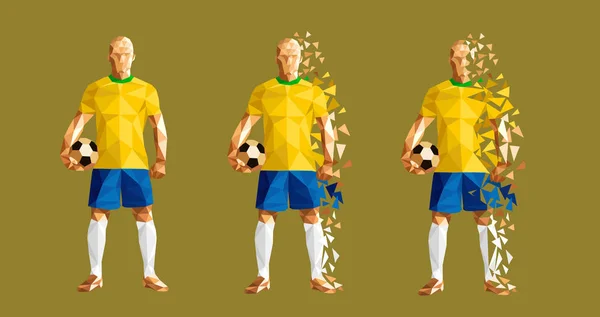 Vektor Illustration Fotboll Spelare Låg Poly Stil Konceptet Brasilien Kit — Stock vektor