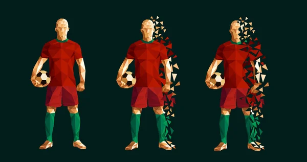 Vector Illustratie Voetbal Speler Low Poly Stijl Concept Portugal Kits — Stockvector