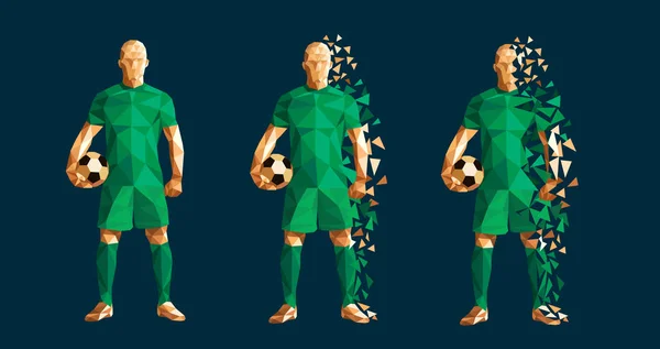 Vektor Illustration Fotboll Spelare Låg Poly Stil Konceptet Saudiarabien Enhetlig — Stock vektor