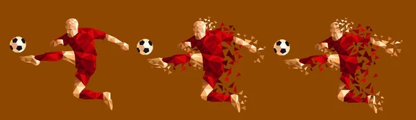 Vector ilustración fútbol jugador de fútbol de estilo cóncavo de baja polietileno — Vector de stock