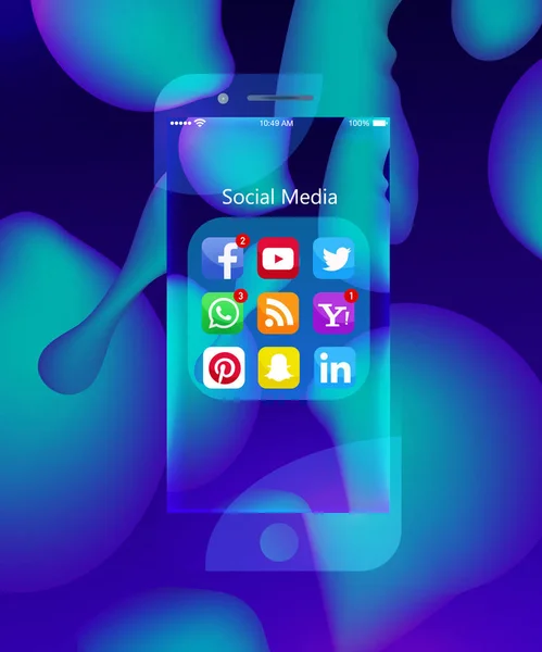 Populární Sociální Media Ikon Pinterest Twitter Youtube Whatsapp Snapchat Facebook — Stockový vektor