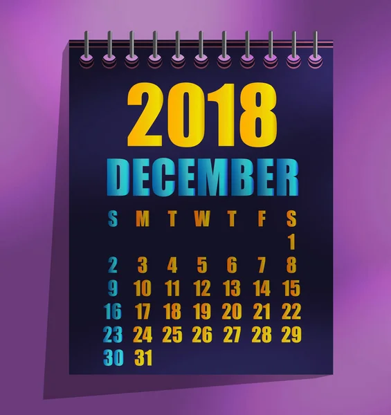 2018 Modelo Calendário Ilustração Vetorial Design Plano — Vetor de Stock