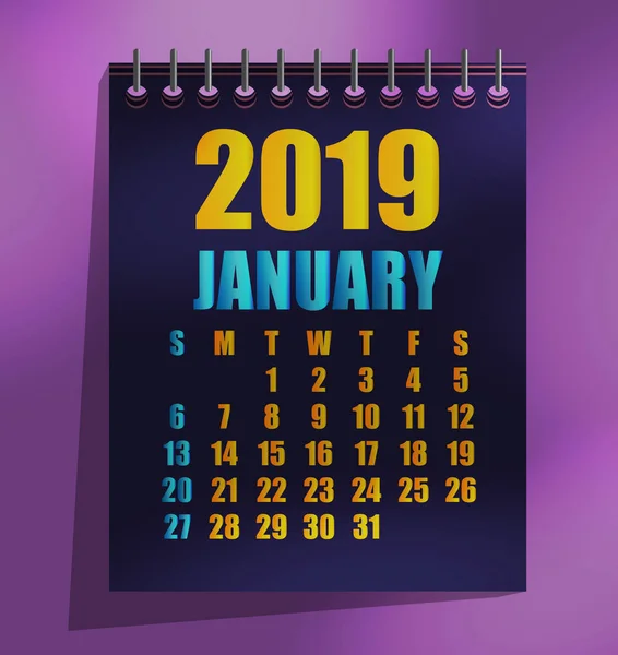 2019 Kalendář Šablona Vektorové Ilustrace Plochá Konstrukce — Stockový vektor