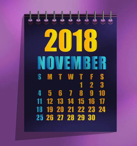 2018 Modelo Calendário Ilustração Vetorial Design Plano — Vetor de Stock