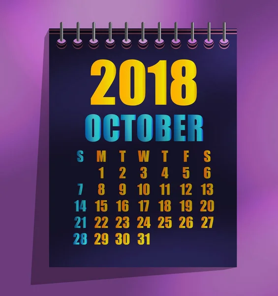 2018 Calendar Template Vector Illustration Flat Design — Stock Vector