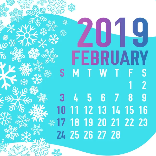 2019 Χειμερινούς Μήνες Ημερολόγιο Πρότυπο Σχεδιασμού Διάνυσμα — Διανυσματικό Αρχείο