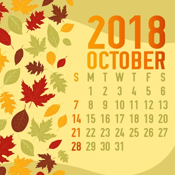 Jesień Fall Miesięcy Kalendarzowych Szablon Streszczenie Spadających Liści — Wektor stockowy
