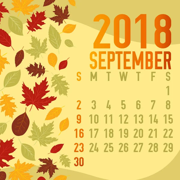 Jesień Fall Miesięcy Kalendarzowych Szablon Streszczenie Spadających Liści — Wektor stockowy
