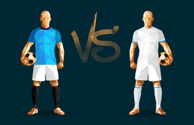 Manchester City vs karşı işareti aralarında bir koyu zemin üzerine Hoffenheim futbolcular ayakta izole düşük poli vektör çizim