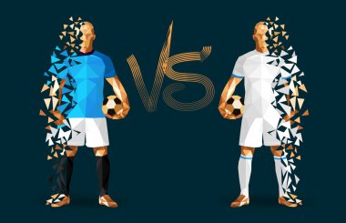 Manchester City vs karşı işareti aralarında bir koyu zemin üzerine Hoffenheim futbolcular ayakta izole düşük poli vektör çizim