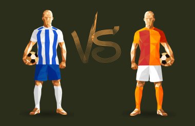 Arkalarındaki düz bir arka plan ile izole duran iki karşıt takım temsil eden vintage futbol topları, Porto vs Galatasaray futbol oyuncu ve bir arada onları işaret karşı illüstrasyon vektör 