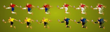 Soyut futbol oyuncular A grubu kadro, renkli üniformalar/kitleri, giyen dağınık parçaları