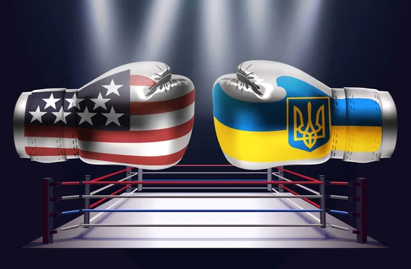 Ρεαλιστική Γάντια Πυγμαχίας Εκτυπώσεις Των Ηπα Και Ουκρανικές Σημαίες Αντικριστά — Διανυσματικό Αρχείο