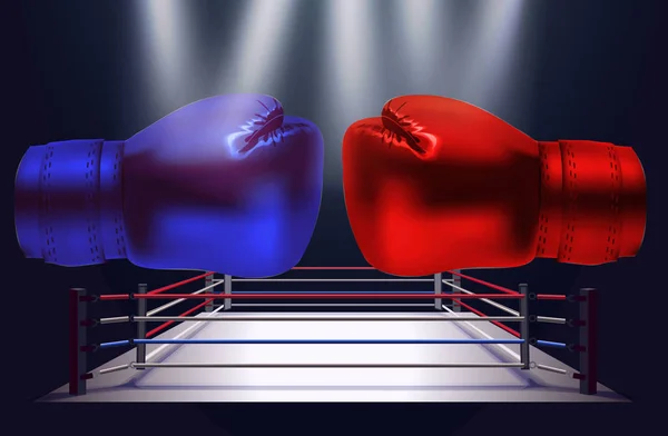 Guantes Boxeo Azules Rojos Uno Frente Otro Sobre Fondo Abstracto — Archivo Imágenes Vectoriales