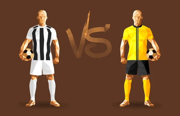 İki karşıt takım, temsil eden vintage futbol topları, holding beyaz ve sarı futbolcular ayakta izole arkalarındaki düz bir arka plan ile ve bir arada onları işaret karşı illüstrasyon vektör 