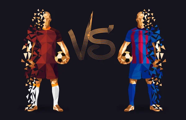 Ayakta tutan vintage futbol topları, kahverengi ve mavi futbol oyuncuları temsil eden iki karşıt takım, izole arkalarındaki düz bir arka plan ile ve bir arada onları işaret karşı illüstrasyon vektör 