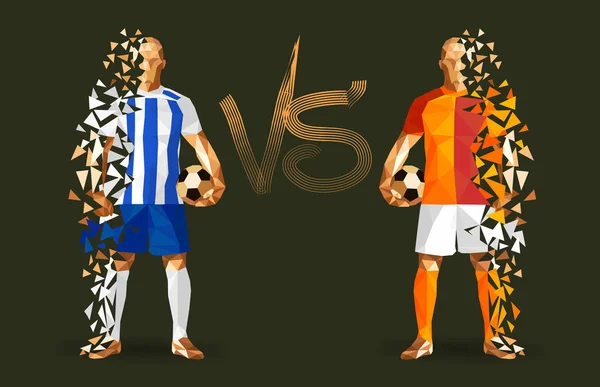 Arkalarındaki düz bir arka plan ile izole duran iki karşıt takım temsil eden vintage futbol topları, Porto vs Galatasaray futbol oyuncu ve bir arada onları işaret karşı illüstrasyon vektör 