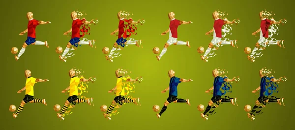 Streszczenie Soccer Gracze Grupy Wiersz Górę Sobie Kolorowe Uniformy Zestawy — Wektor stockowy