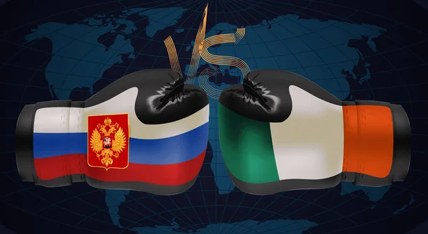 Πυγμαχία Γάντια Εκτυπώσεις Από Ιρλανδική Και Ρωσικές Σημαίες Αντικριστά Ένα — Διανυσματικό Αρχείο