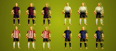 Şampiyon Ligi Grup B, futbol oyuncular renkli üniformalar, 4 takım, vektör çizim, 7/8, Barcelona, Tottenham, Psv, Inter ayarla