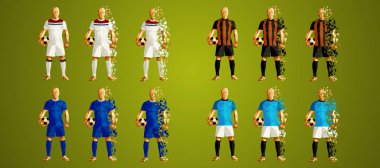 Şampiyon Ligi Grup F, futbol oyuncular renkli üniformalar, 4 takım, vektör çizim, 3/8, Lyon Olympique, Shakhtar, Münih, Manchester City ayarla