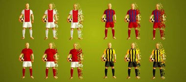Şampiyon Ligi E Grubu, futbol oyuncular renkli üniformalar, 4/8, set 4 takım, vektör çizim, Ajax, Bayern, Benfica, Aek