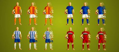 Şampiyon Ligi Grup D, futbol oyuncular renkli üniformalar, 4 takım, vektör çizim, 5/8, Galatasaray, Schalke, Porto, Lokomotiv ayarla