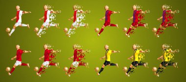 Şampiyon Ligi E Grubu, futbol oyuncular renkli üniformalar, 4/8, set 4 takım, vektör çizim, Ajax, Bayern, Benfica, Aek