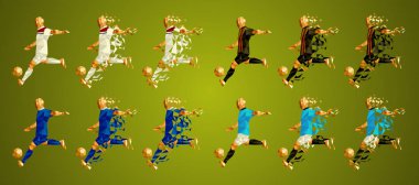 Şampiyon Ligi Grup F, futbol oyuncular renkli üniformalar, 4 takım, vektör çizim, 3/8, Lyon Olympique, Shakhtar, Münih, Manchester City ayarla