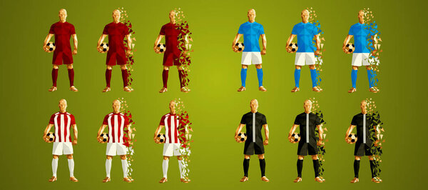 Champion's league group C, Abstract soccer players Group A line up (set 6/8), wearing colorful uniforms/kits, scattered pieces vector illustration, Liverpool, PSG, Red Star, Napoli