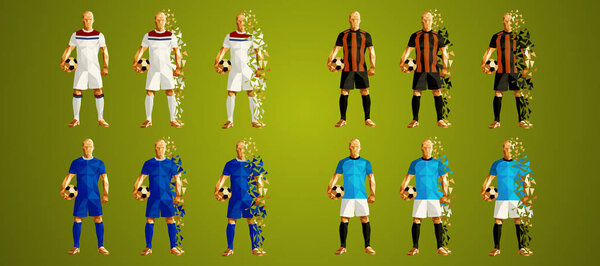 Champion's league  group F, Soccer players colorful uniforms, 4 teams, vector illustration, set 3/8, Lyon Olympique, Shakhtar, Hoffenheim, Manchester City