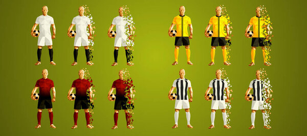Champion's league group H, Soccer players colorful uniforms, 4 teams, vector illustration, set 1/8, Manchester, Young boys, Valencia, Juventus