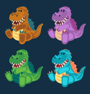 green toy baby dinosaur set vector illustration clipart
