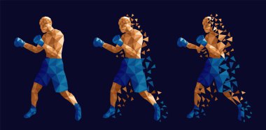 Boksörler birbirlerine karşı mücadele soyut, illüstrasyon düşük poli vektör