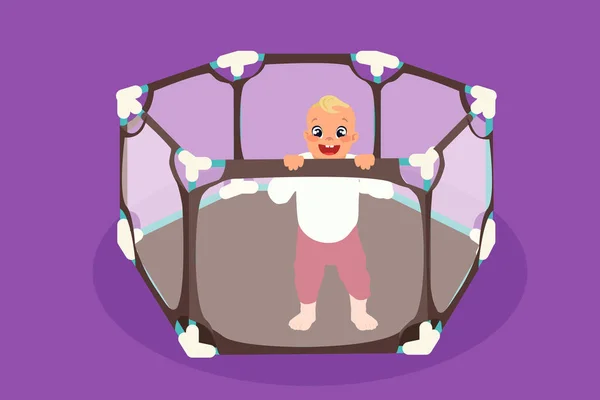 Abstract Baby Kinderbox Met Een Kind Binnen Geïsoleerd Vlakke Ondergrond — Stockvector
