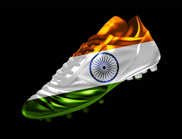 Футбольный Футбол Крикетный Ботинок Напечатанным Нем Флагом Индии Изолированный Темном — стоковый вектор