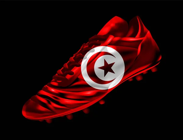 Fußballschuh Mit Aufgedruckter Tunisfahne Isoliert Auf Dunklem Hintergrund Vektor Illustration — Stockvektor