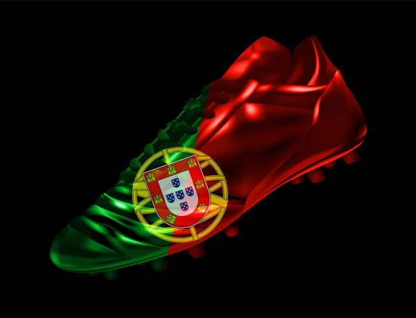 Bota Futebol Com Impressão Bandeira Portugal Isolado Fundo Escuro Vetor — Vetor de Stock