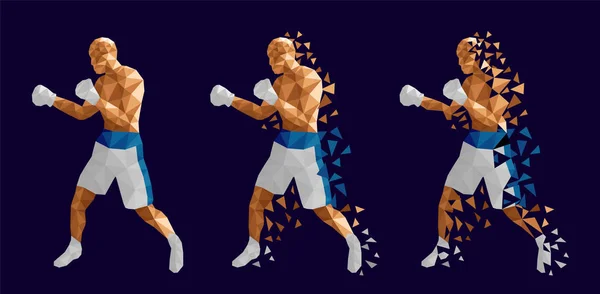 Boxeadores Abstractos Que Luchan Entre Ilustración Vectorial Poli Baja — Vector de stock