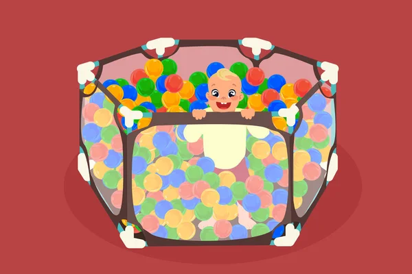 Abstract Baby Kinderbox Met Een Kind Binnen Geïsoleerd Vlakke Ondergrond Vectorbeelden