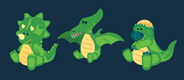 Groen Speelgoed Baby Dinosaurus Instellen Vectorillustratie Stockvector