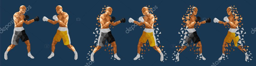 Abstract boxers fighting against each other, vector illustration low poly