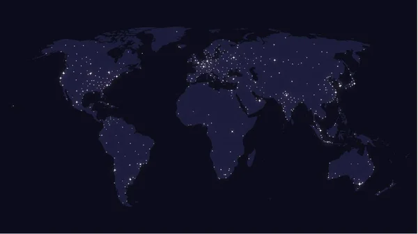 Terra Notte Mappa Del Mondo — Vettoriale Stock
